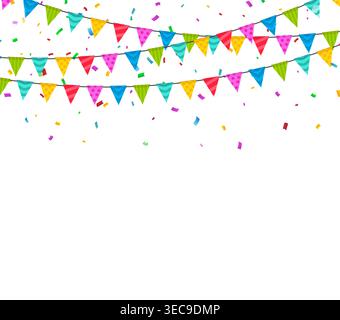 Party Flags with Confetti vector Illustration Stock Vector