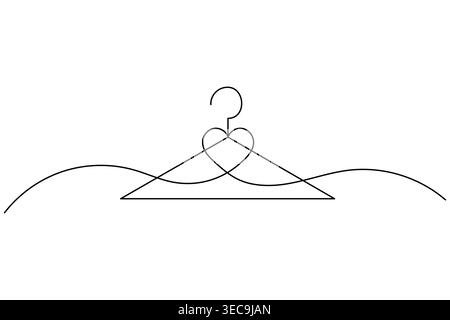 Minimalist continuous line drawing clothes hanger with heart and wavy lines love fashion Stock Vector