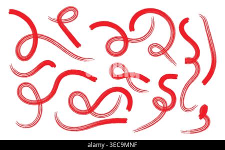 Red abstract paint brush strokes set on white background Stock Vector