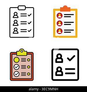 Business clipboard icons set with checkmarks and user profiles Stock Vector