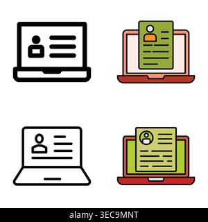 Online recruitment laptop icons set with candidate user profiles Stock Vector