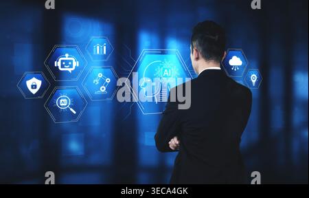 Artificial intelligence use case concept linking analytics, security, cloud services and operations for modern organizations. Corpus Stock Photo
