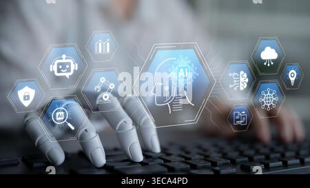 Artificial intelligence use case concept linking analytics, security, cloud services and operations for modern organizations. Corpus Stock Photo