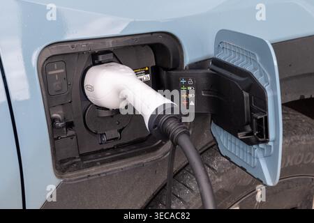 Electric Car charging at an ESB charge point in West Cork, Ireland. Stock Photo