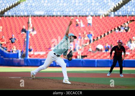 A baseball pitcher in action Stock Photo