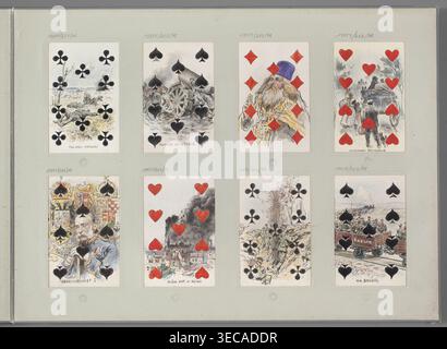 German Spade Playing card, Red and black ink, paper, Card numbered at top: C 4 S ...