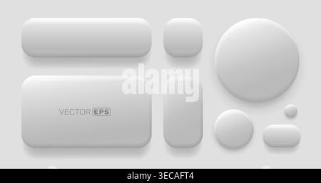 Modern Neumorphic UI Elements Set featuring soft shadows, clean minimalist shapes for web and app interfaces. Vector illustration. Stock Vector