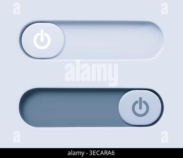 3D toggle switch with realistic shadow and neumorphic design. Grey slider button with start icon for UI interface, apps and web controls with smooth switching action. Stock Vector