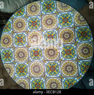 Portuguese azulejo tiles, mexican talavera, italian spanish majolica.Vintage tiled floor print for ceramic or fabric design Stock Photo