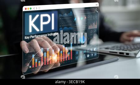 Hands Interacting with Digital KPI Dashboard Displaying Business Metrics and Visualizations for Performance Analysis and Decision-Making Insights Sigm Stock Photo
