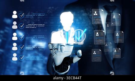 Advanced Technology in Human Resource Management with Digital Interfaces and Robotics Featuring Automated Candidate Selection Processes Sigmoid Stock Photo