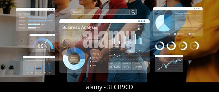 A diverse business team collaborates on data analysis and visualization, showcasing modern tools and graphs to enhance decision-making and performance Stock Photo