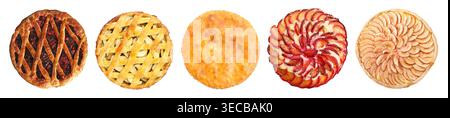 Cake and pies isolated on white, collection. Top view Stock Photo