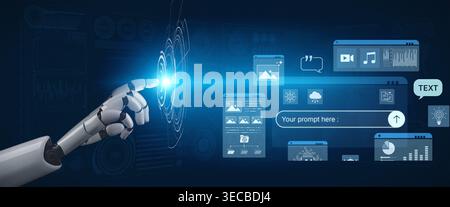 Prompt driven AI interface enabling text, image vision, audio and media video data neural asset and tool in smart creation chat workspace edit. Future Stock Photo