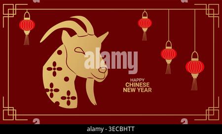 Festive greeting card featuring 2027 Year of Goat design with Chinese element. Suitable for holiday greetings marketing social media and web banner. Vector illustration. Stock Vector