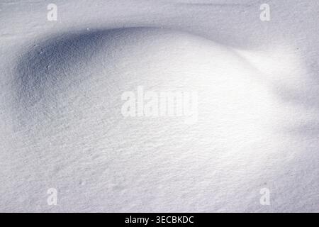 Pristine snow blanket, delicate drifts and soft shadows sculpt a serene winter tapestry. Cool, textured landscape showcasing nature's peaceful art Stock Photo