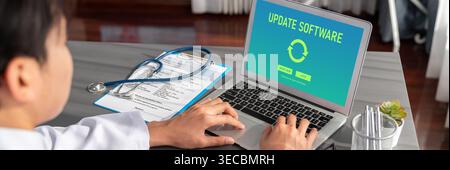 Software update on computer for brisk version of device software upgrade Stock Photo