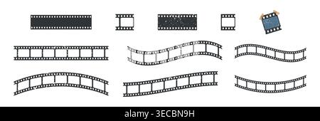 Old grunge Film strip reel icon. Cinema or movie roll with frames. Video or movie filmstrip overlay, cinema or photograph camera long film strip Stock Vector