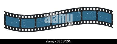 Old grunge Film strip reel icon. Cinema or movie roll with frames. Video or movie filmstrip overlay, cinema or photograph camera long film strip Stock Vector