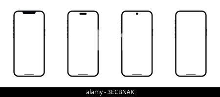 Collection of minimal smart phone Mockup isolated on a transparent background vector illustration Stock Vector