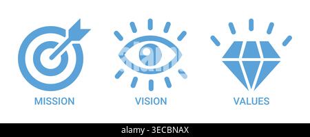Mission vision and values Flat vector illustration design for business strategy planning. Vector stock illustration Stock Vector