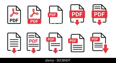 PDF Document Icon Set. Download PDF format signs. PDF file format icon.PDF file download icon for web and interface design vector illustration Stock Vector