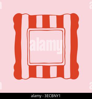 Minimalist square frame with bold red and pink vertical stripes in hand drawn style. Creative vector doodle border for stylish social media posts and Stock Vector