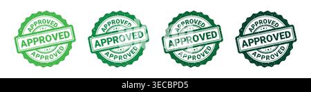 Collection of Green approved stamp sign with grunge vintage style vector illustration Stock Vector