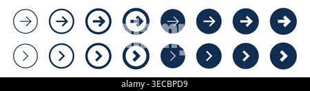 Arrow icon set. Next button symbol. Right, direction, navigation and forward sign for Web interface Vector illustration Stock Vector
