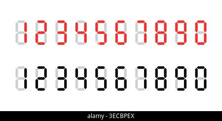 Digital clock numbers set for calculators or electric digits from 0 to 9 for clocks or electronic meters Vector stock illustration Stock Vector