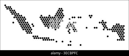 Indonesia hexagon map. Plain black and white dotted shape template. Country tiny hexagon cells. Indonesia flat honeycomb template. Stock Vector