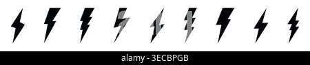Collection of thunderbolts icons concept of energy, lightning, electricity, power, electric, flash or voltage symbol vector illustration Stock Vector
