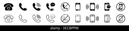 Collection of Phone icon Contact us symbol, Telephone call sign. Cell phone, ringing phone pictogram Vector illustration Stock Vector