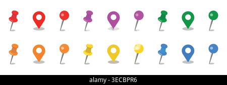 Colorful Location map pin icons set, Map marker pointer or push pin icon set for navigation and location symbol Vector illustration Stock Vector
