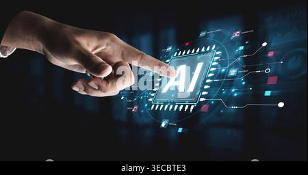 A technical diagram illustrating the core capabilities of Artificial Intelligence. This includes machine learning, robotics, speech recognition, and i Stock Photo