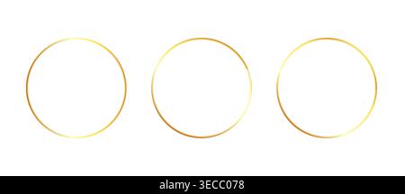 Gold golden frame ring set. Golden round circle line glitter luxury thin outline scribble shape. Elegant abstract geometric sparkle light effect for design logo decoration. Vector illustration Stock Vector