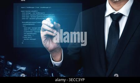 Script programming for task manager user interface, handling form submission, input validation, task list rendering, and exception alerts with dynamic Stock Photo