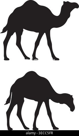Camel Silhouette Vector Illustration Bundle Isolated on White Background Asset Art Stock Vector