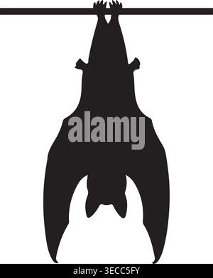 Hanging Bat Silhouette Vector Illustration Isolated on White Background Asset Art Stock Vector