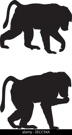 Baboon Silhouette Vector Illustration Bundle Isolated on White Background Asset Art Stock Vector