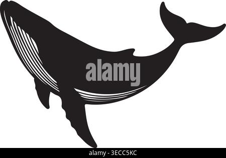 Humpback Whale Swimming Silhouette Graphic Asset Isolated on White Background Vector Stock Vector