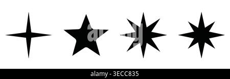 Star shapes collection icon set in minimalist black vector style, celestial symbols, light, sparkle, burst, and glint Stock Vector