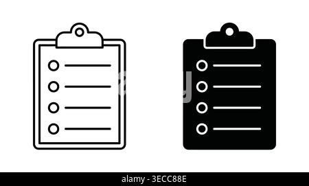 Clipboard business document collection in solid and outline styles, representing tasks, checkmarks, notes, and records. Stock Vector