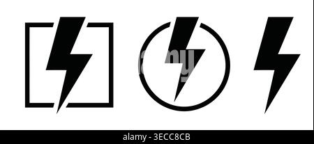 Electrical lightning bolt symbol collection, flat monochrome geometric set, energy charge, power speed, and lightning Stock Vector