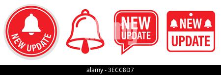 Software notification icon collection in a flat vector style, alerts, bells, updates, symbols, and messaging tags. Stock Vector