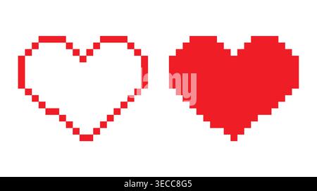 Valentine romance symbol icon collection in a retro pixel style, featuring love, hearts, emotion, passion, and affection. Stock Vector