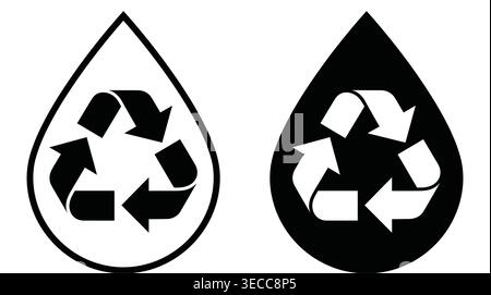 Water recycling symbol icon collection, minimalist black and white graphics, sustainability, conservation, and resources Stock Vector