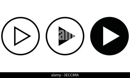 Media player control symbol collection in a circular style, including play, start, forward, resume, and multimedia. Stock Vector
