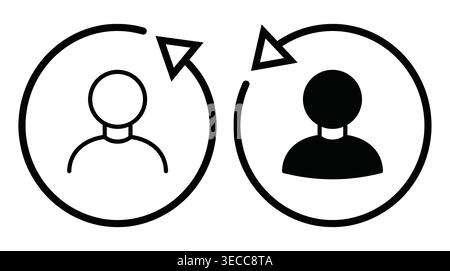 User account management icon set in a minimalist linear style, profile update, account refresh, synchronization, and synchronization. Stock Vector