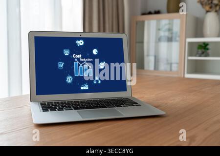 Cost reduction, cost saving concept shown on computer screen brisk, corporate business efficiently save cost and company resources by reduction of unn Stock Photo